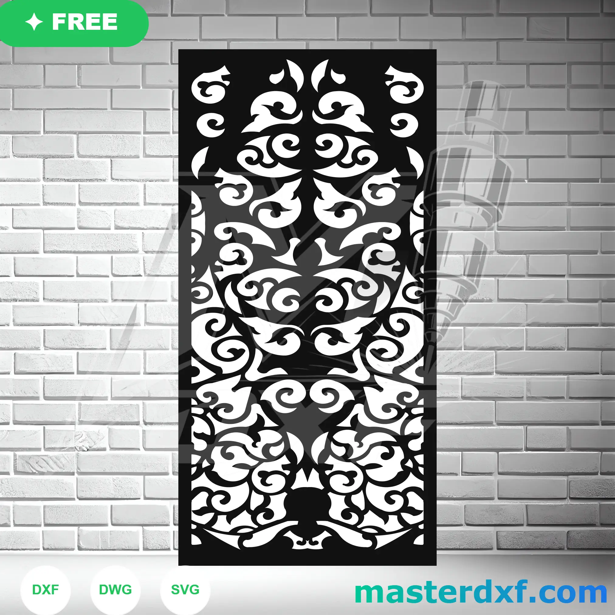 Symmetrical Baroque Filigree Crest Architectural Privacy Panel DXF File
